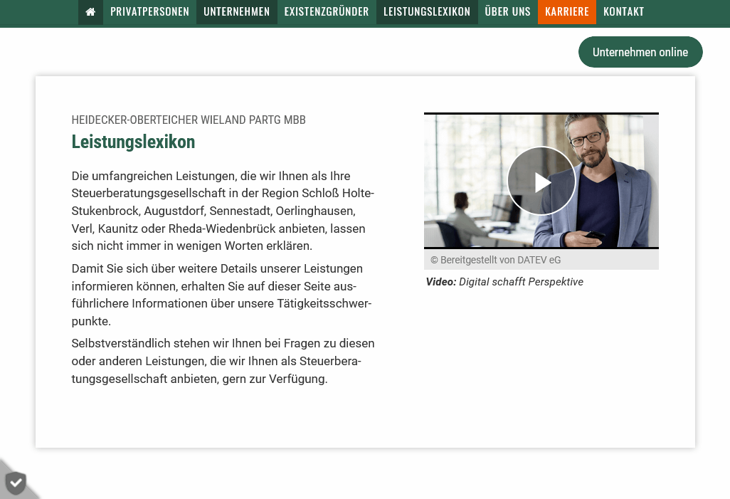 Webseite - Heidecker-Oberteicher Wieland PartG mbB Steuerberatungsgesellschaft